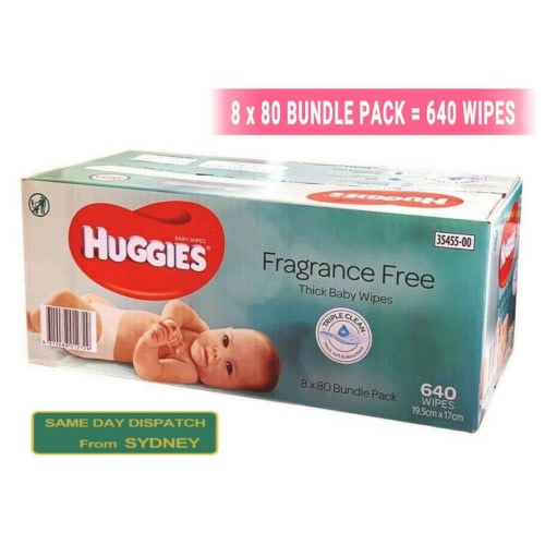 New* 640pcs HUGGIES Thick Baby Wet Wipes Bulk Mega Pack Fragrance Free