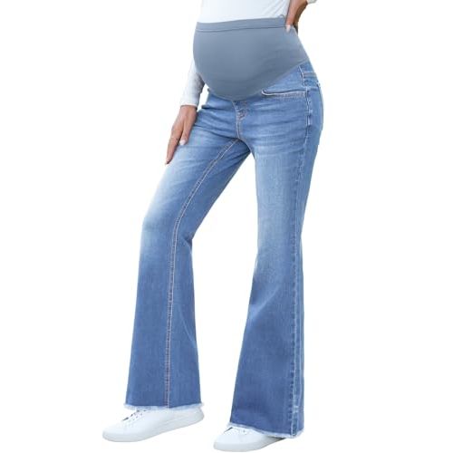 BLENCOT Maternity Jeans for Women Over Belly Pregnancy Pants Comfy Pregnant Jeans Flare Denim Jeans with Pockets