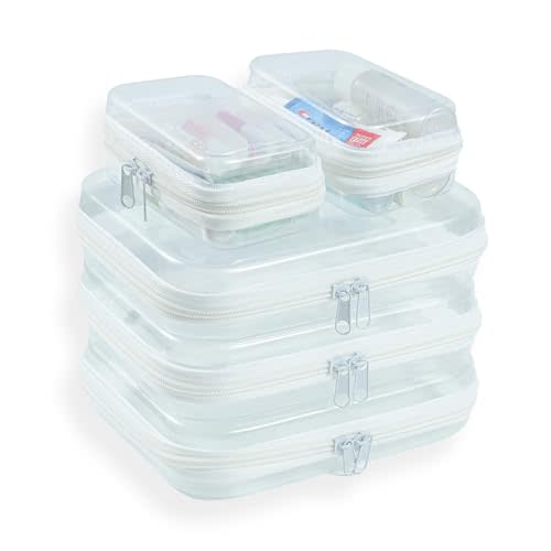 WELPIRT 5 Pcs Clear Hard Shell Zipper Case for Diaper Bag and Tote Organization – Hard Clear Zipper Cases Travel Set for Keys, Wipes, Toiletries, Cables (3M-+2XS)