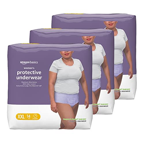 Amazon Basics Incontinence Underwear for Women, Protective, Disposable, Postpartum, Maximum Absorbency, XX-Large, Lavender, 42 Count (3 Packs of 14)