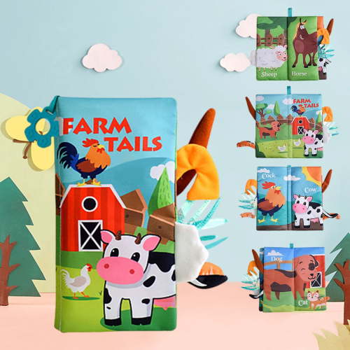 SCNOR Soft Cloth Book for Babies - Chewable Tactile Tails & Sound Buttons, Tear-Resistant Washable, Early Learning Sensory Toy for 0-36 Months