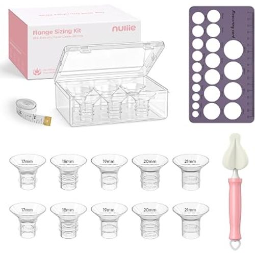 Nuliie 5-in-1 Flange Sizing Kit 17/18/19/20/21mm for 24mm Flange/Shield of Most Pumps, 10PCS Silicone Flange Inserts to Boost Pumping Efficiency & Comfort, BPA-Free Pump Essential for Moms