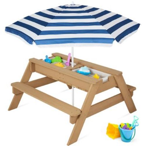 Best Choice Products Kids 3-in-1 Outdoor Convertible Activity Sand & Water Picnic Table w/ Umbrella - Navy