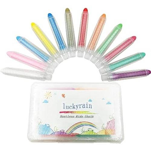 Non-toxic Dustless Chalk with Holder for Kids Washable Chalk Art Tool for Blackboard Toddlers Art Play,12PCS