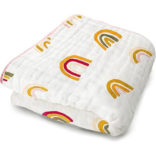 ZPECC Muslin Baby Blanket Thicker, 30x40 Organic Cotton Newborn Receiving Quilt Hypoallergenic for Baby Essentials Swaddle Crib Stroller, Rainbow