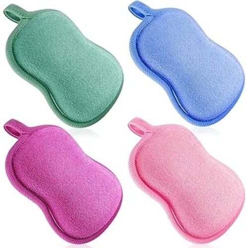 Tatuo 4 Pieces Baby Bath Sponge Cotton Baby Sponge Toddler Soft and Absorbent Loofah for Kids Babies Men Women(Red, Purple, Green, Blue)