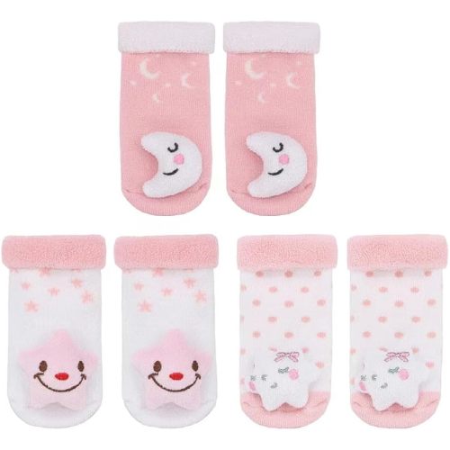 PUPPET Cute Baby Girl Rattle Socks Pink Boogies Set for infants 0-6 Months Plush Moon and Star Adorable Socks