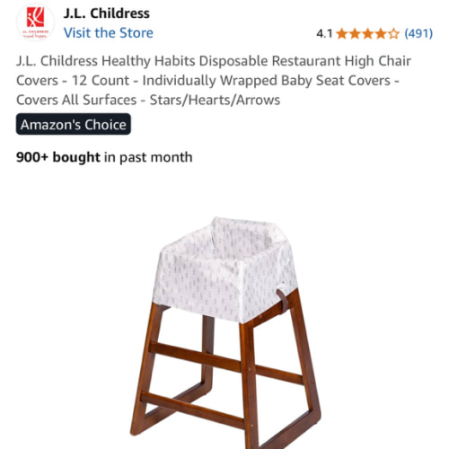 J.L. Childress Healthy Habits Disposable Restaurant High Chair Covers - 12 Count - Individually Wrapped Baby Seat Covers - Covers All Surfaces - Stars/Hearts/Arrows