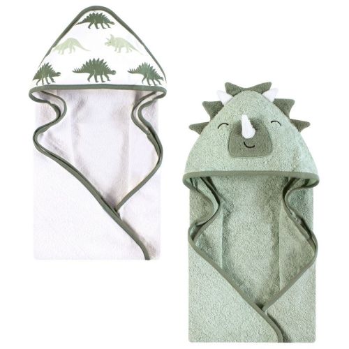 Hudson Baby Infant Boys Cotton Poly Animal Face Hooded Towel, Neutral Dino World, One Size