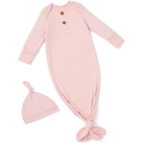 PATPAT Baby Sleeper Gown with Bamboo Viscose for Newborn Girls Boys, Knotted Nightgown with Mittens for Infant Home Coming