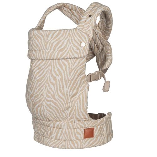 Portabebés para recién nacidos a niños pequeños | Envoltura acogedora con soporte lumbar | Tela suave, ajuste ajustable de 7 a 35 libras | Patrón de cebra beige