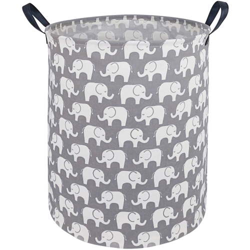 KUNRO 19.7" Kids Hamper Laundry Basket Gift Box Big Size Cotton Toys Organizer for Bedroom Nursery Home(Grey Elephant)