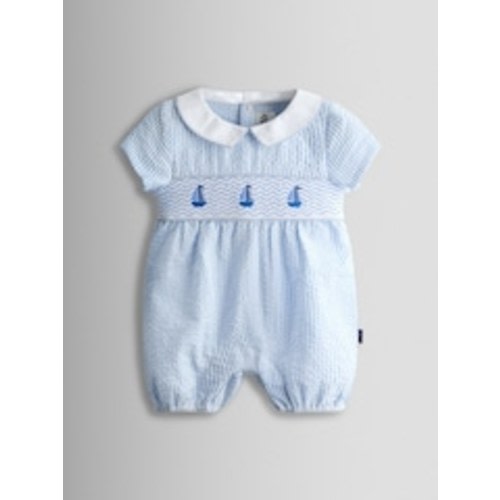 Buy JoJo Maman Bébé Light Blue Boat Classic Smocked Romper from Next USA