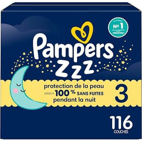 Pampers ZZZ Overnight Diapers, Size 3 (16-28 lbs), 116 Count, Nighttime Protection Disposable Baby Diaper