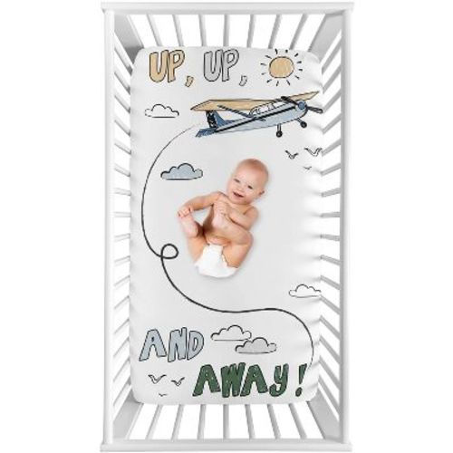 Sweet Jojo Designs Boy Photo Op Fitted Crib Sheet Airplane Green and Blue