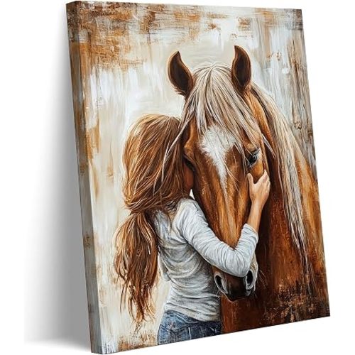 QGJQCFY Little Girl and Horse Canvas Wall Art, 12x16in