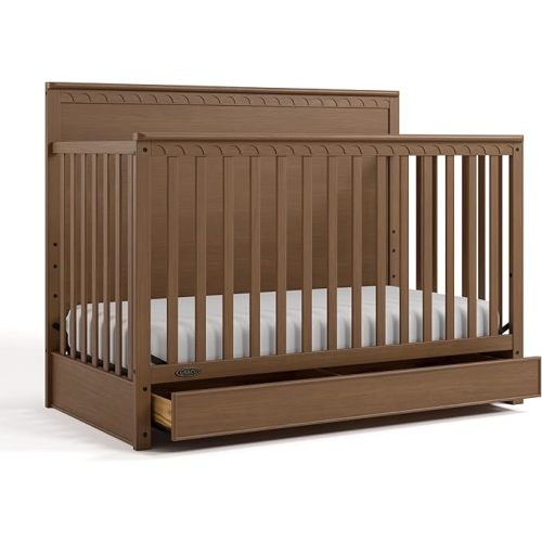 Graco Sasha 5-in-1 Convertible Crib with Drawer (Hazelnut) – GREENGUARD Gold Certified Wood Crib, Converts to Toddler Bed, Daybed, Full-Size Bed, Stylish Classic Design