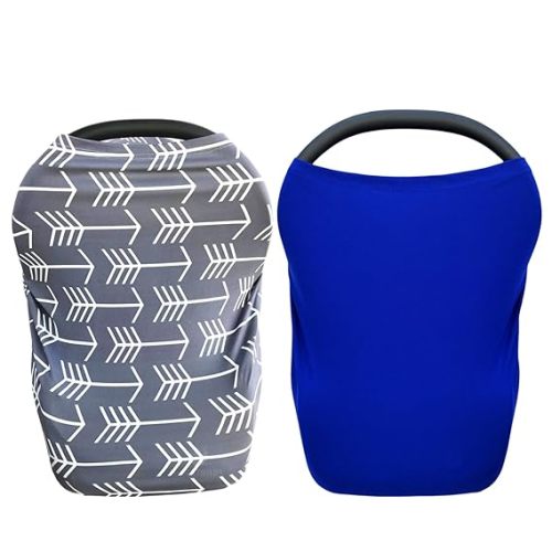 2 Pack Nursing Cover for Babies Versatile Baby Car Seat Cover for Newborn Grey Arrow Blue