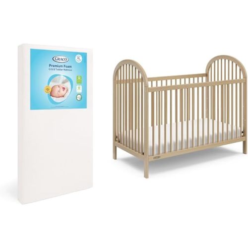 Graco Olivia Convertible Crib and Graco Premium Foam Crib & Toddler Bed Mattress Bundle (Driftwood) – GREENGUARD Gold Certified, Standard Crib Mattress, Baby Crib Converts to Toddler Bed & Daybed