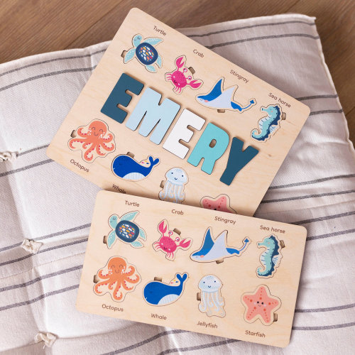 Personalized Ocean Animal Name Puzzle: Montessori Learning Toy