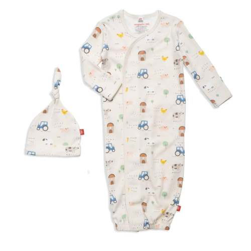 pasture bedtime organic cotton magnetic open bottom gown + hat set