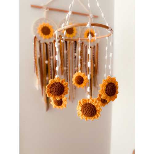 crochet sunflower baby mobile for nursery