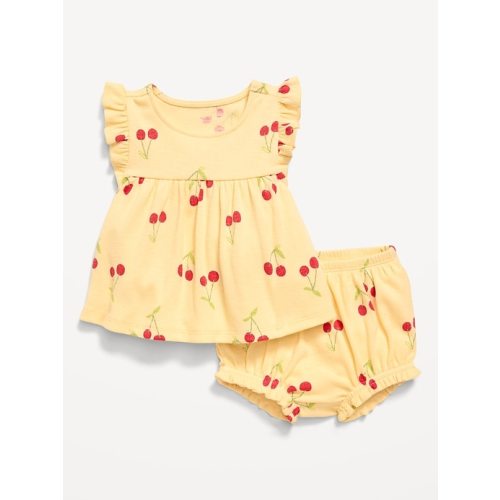 Ribbed Flutter-Sleeve Top and Shorts Set for Baby
