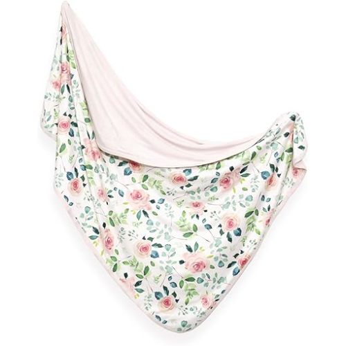 Baby Blankets Super Soft Stretchy Jersey Knit Swaddle Blanket for Baby Girls, Double Layer Reversible Receiving Blankets 34 x 44, Extra Large for Swaddling, Pink Rose