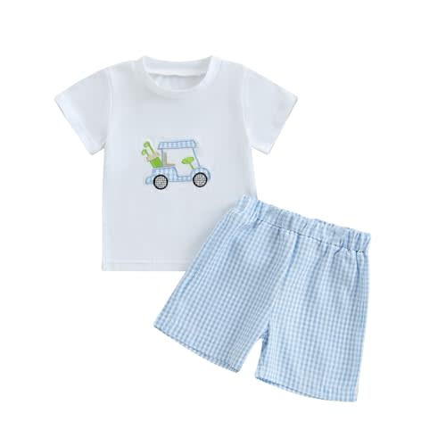 FIOMVA Toddler Baby Boy Golf Outfits Golf Shirt Tops+Golf Shorts Set Golf Clothes Hole in One Golf Birthday Clothing Summer