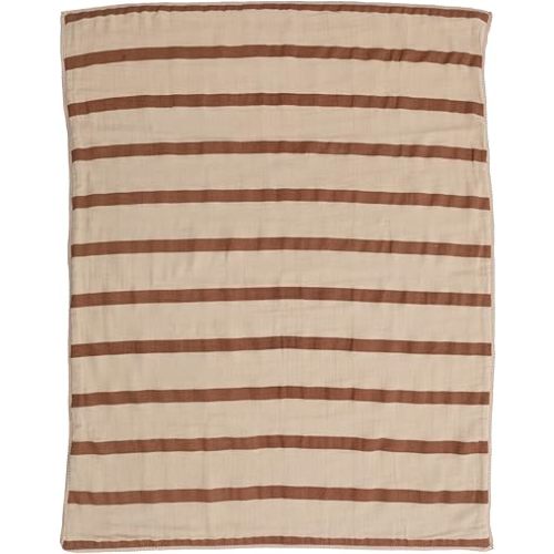 Creative Co-Op Striped Cotton Double Cloth Printed Baby Blanket in Bag, Brown and Natural