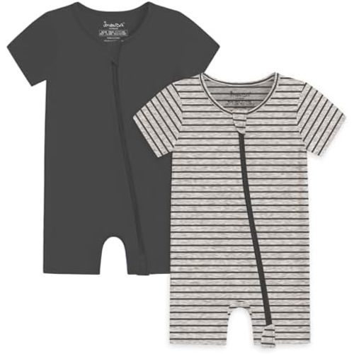Jimonda Baby Boy Girl 2 Pack Rompers Cotton Short Sleeve Pajamas 2 Way Zipper One Piece Jumpsuits Clothes Sets
