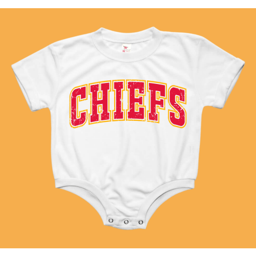 Chiefs Varsity Distressed Baby Bubble Tee Shirt Romper
