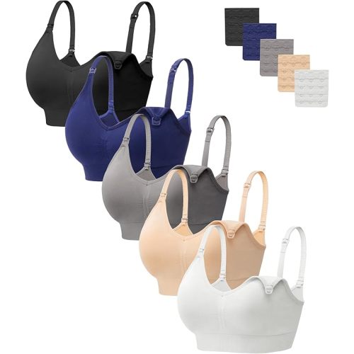HBselect Women Maternity Bras 5 Pack Nursing Bras for Breastfeeding Seamless Pregnancy Sleep Bralette with Extra Extenders