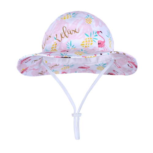Wide Brim HatsCotton Kids Bucket Hat Ruffled Summer Sun Protection Beach Hat for Toddler Baby Girls Pink Flamingo 2-4T