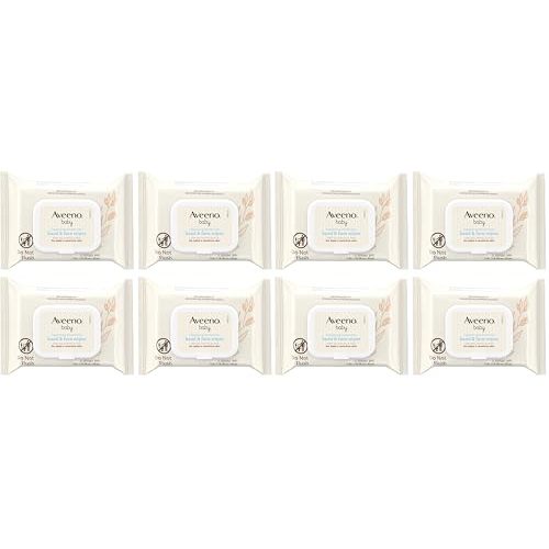Aveeno Baby Fragrance-Free Hand & Face Wipes with Oat Extract & Aloe, Cleansing & Moisturizing Baby Wipes for Sensitive Skin, Sulfate-, Alcohol-, Paraben- & Dye-Free, Hypoallergenic, 25 ct (Pack of 8)