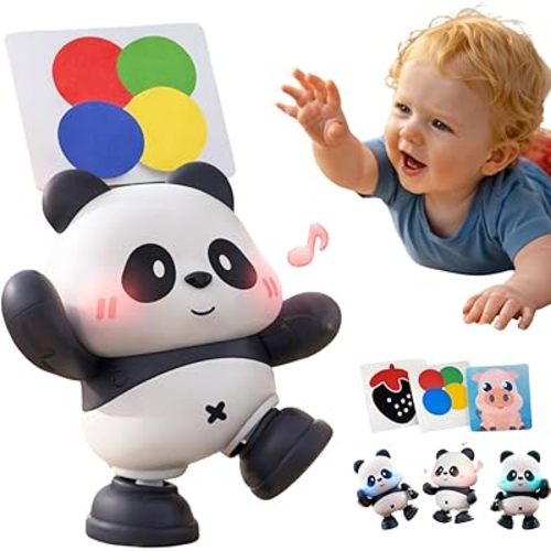 Cuddobaby Dancing Panda | 0-6M 6-12M Musical Toys, Changing Lights| Independent Tummy Time | Hands-Free High Contrast Flash Card Holder for Newborns, Crawling Encourage for Infants