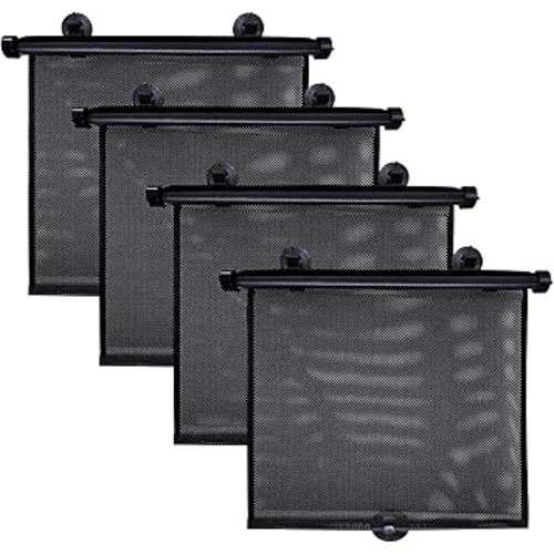 EcoNour Car Window Shades (4 Pack) | Retractable Roller Sunshade for Kids | Baby Window Shades for Offers Impeccable Sun Protection | Curtain Shades for Privacy Blackout | 15"x17"