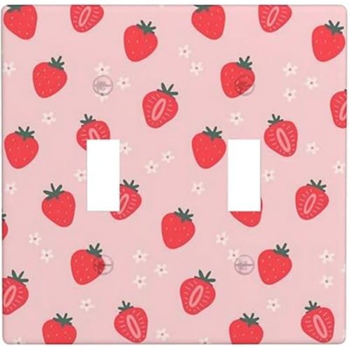 Strawberry Pink Light Switch Cover Plates Decorative Double Toggle Switch Plate Covers Cute Plastic Farmhouse Electrical Wall Plates For Home Decor
