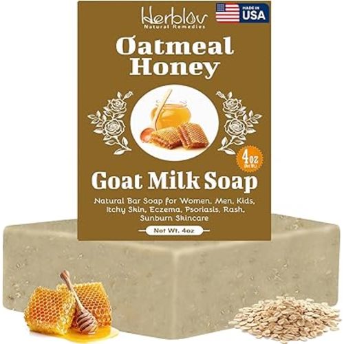 Oatmeal Honey Goat's Milk Soap Bar – Natural Bar Soap for Women, Men, Kids, Itchy Skin, Eczema, Psoriasis, Rash, Sunburn Skincare – Calming Colloidal Oatmeal Face Cleanser & Body Wash, Made in USA