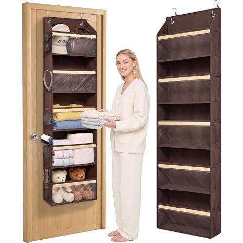 Slim Eco-Bamboo Over The Door Organizer for Small Space Storage (Brown)