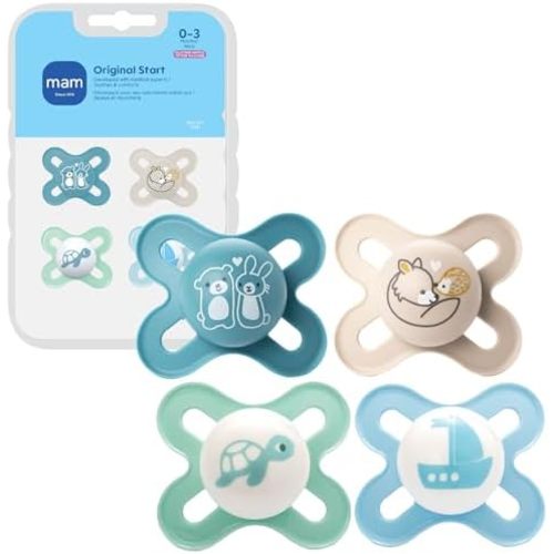MAM Original Start Baby Pacifiers 0-3 Mths Skin Soft Silicone, 4 Pack