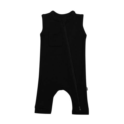 Ribbed Zippered Sleeveless Romper in Midnight | Kyte Baby