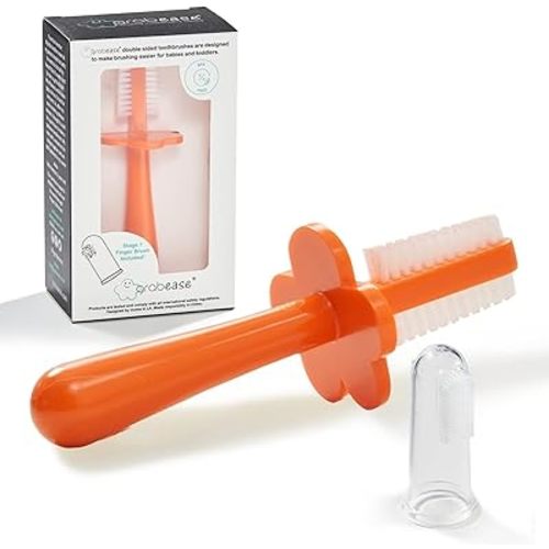 grabease Baby Toothbrush - Double-Sided Toddler Silicone Toothbrush - Dental Silicone Brush for Kids - 1 Count, Orange