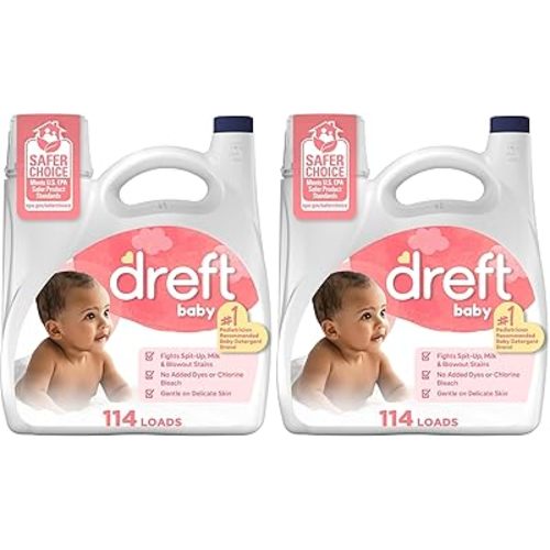 Dreft Stage 1 Newborn Baby Liquid Laundry Detergent,Gentle on Sensitive Skin,HE Compatible,114 loads,(Pack of 2)