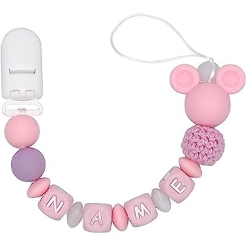 Personalized Pacifier Clip with Name Customizable Mouse (Pink)