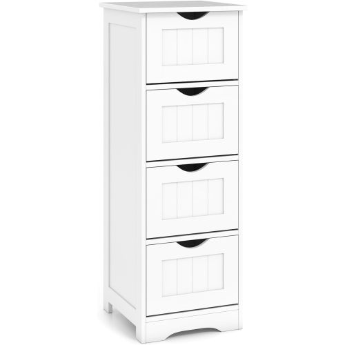 Tangkula Bathroom Floor Cabinet, Freestanding Narrow Side Storage Organizer with 4 Drawers, Multifunctional Towel Cabinet with Anti-Tip Kit for Living Room Laundry Entryway (4 Drawers, White)