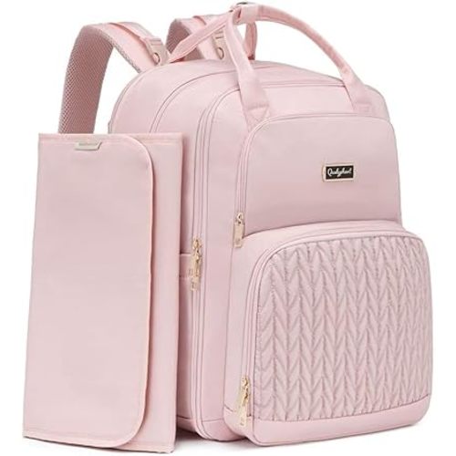 Extra Large Diaper Bag Backpack - Diaper Bag for 2 Kids Twins (Expandable 30L-38L) - Cute Travel Baby Backpack with Changing Pad for women (Pink, Water Resistant)