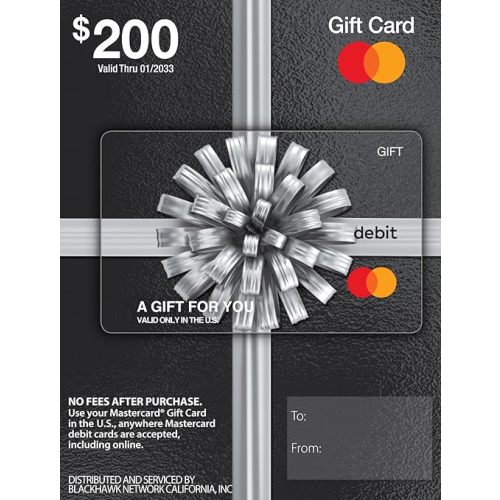MasterCard Physical Gift Card – $200 (plus $6.95 Purchase Fee)