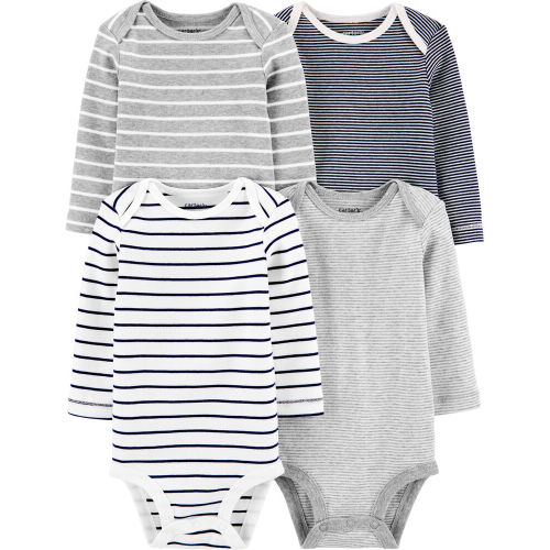 4-Pack Striped Original Bodysuits - Navy/Heather - 3M