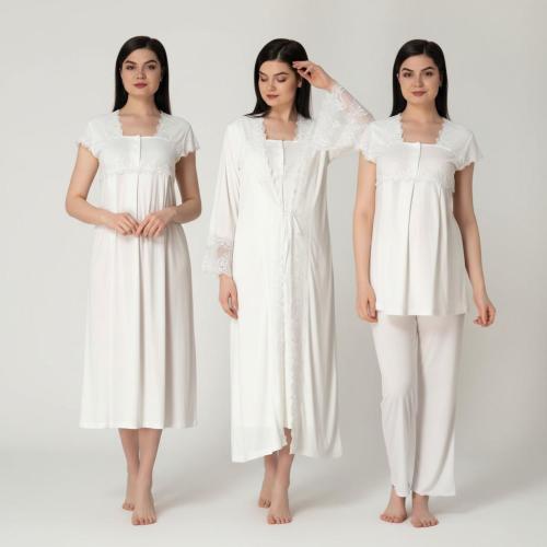 4 Piece Maternity Set with Robe and Pajamas, Lace Nursing Nightgown, Full Hospital Bag Set, Baby Shower Gift for Mom to Be, New Mom Gift Box